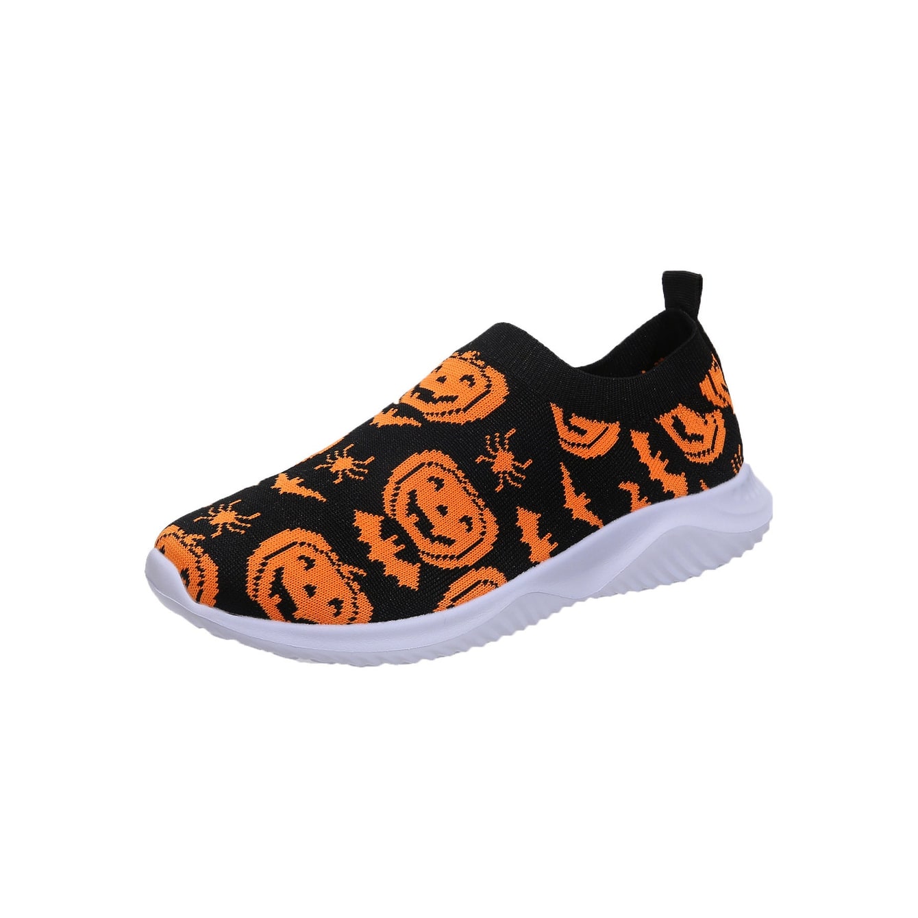 Women's Halloween Slip on Sneakers with Spooky Jack-O-Lantern Pumpkin Bat and Spider Sock Design - Image 6