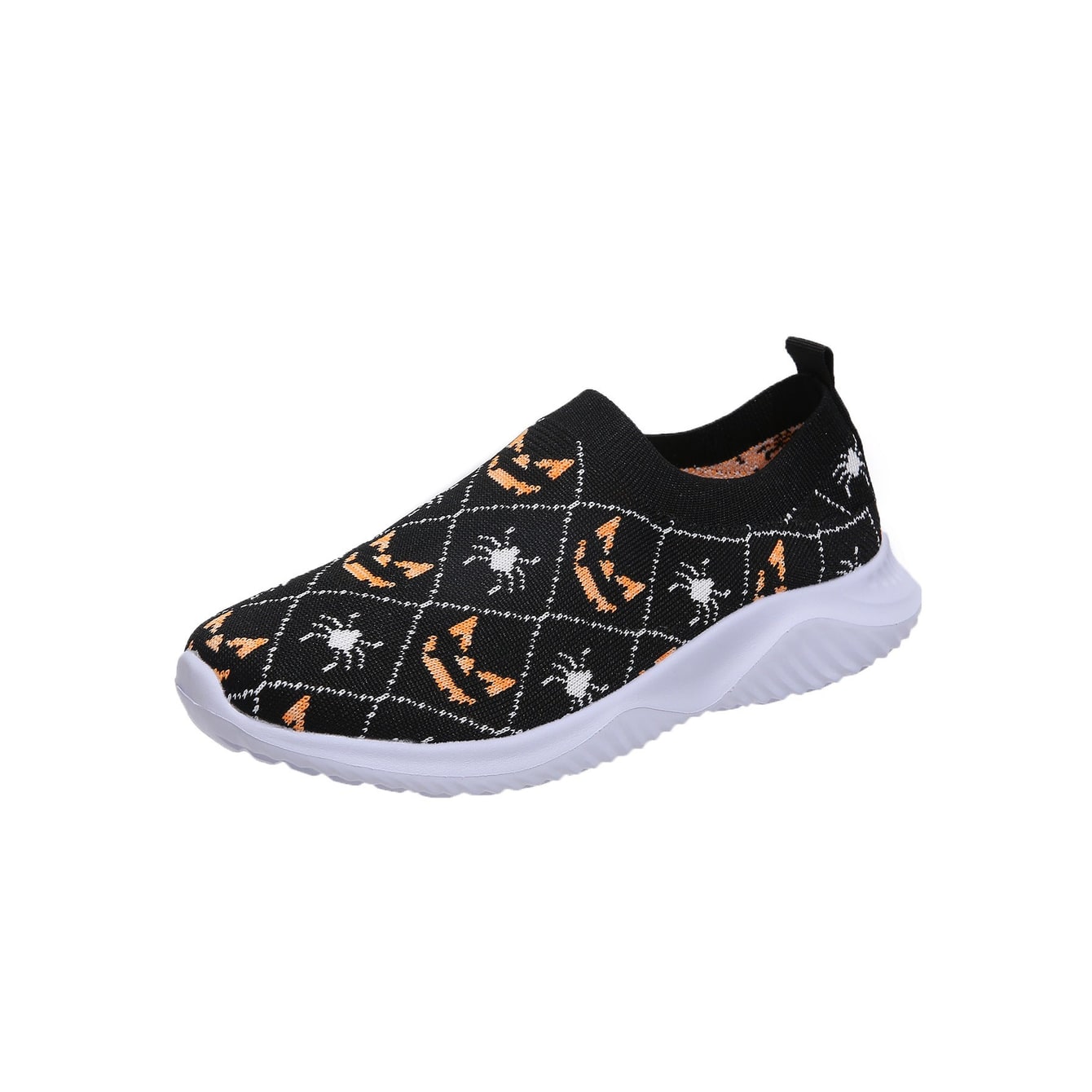 Women's Halloween Slip on Sneakers with Spooky Jack-O-Lantern Pumpkin Bat and Spider Sock Design - Image 7