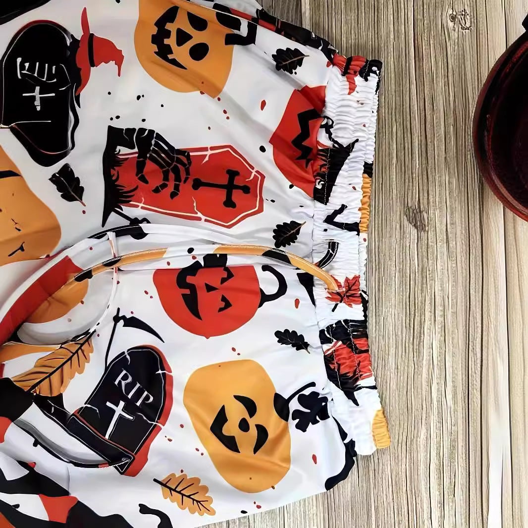 Women's Halloween Sweatpants Joggers with Pumpkin Witch and Tombstone Print Drawstring Waist - Image 3