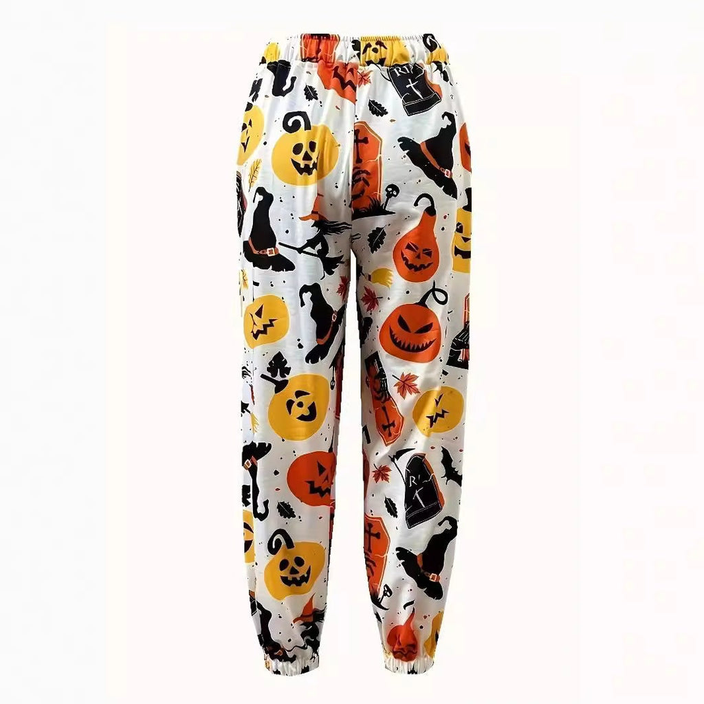 Women's Halloween Sweatpants Joggers with Pumpkin Witch and Tombstone Print Drawstring Waist - Image 5