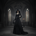 Women's Halloween Vampire Costume with Long Black Gothic Dress Hood - Image 1