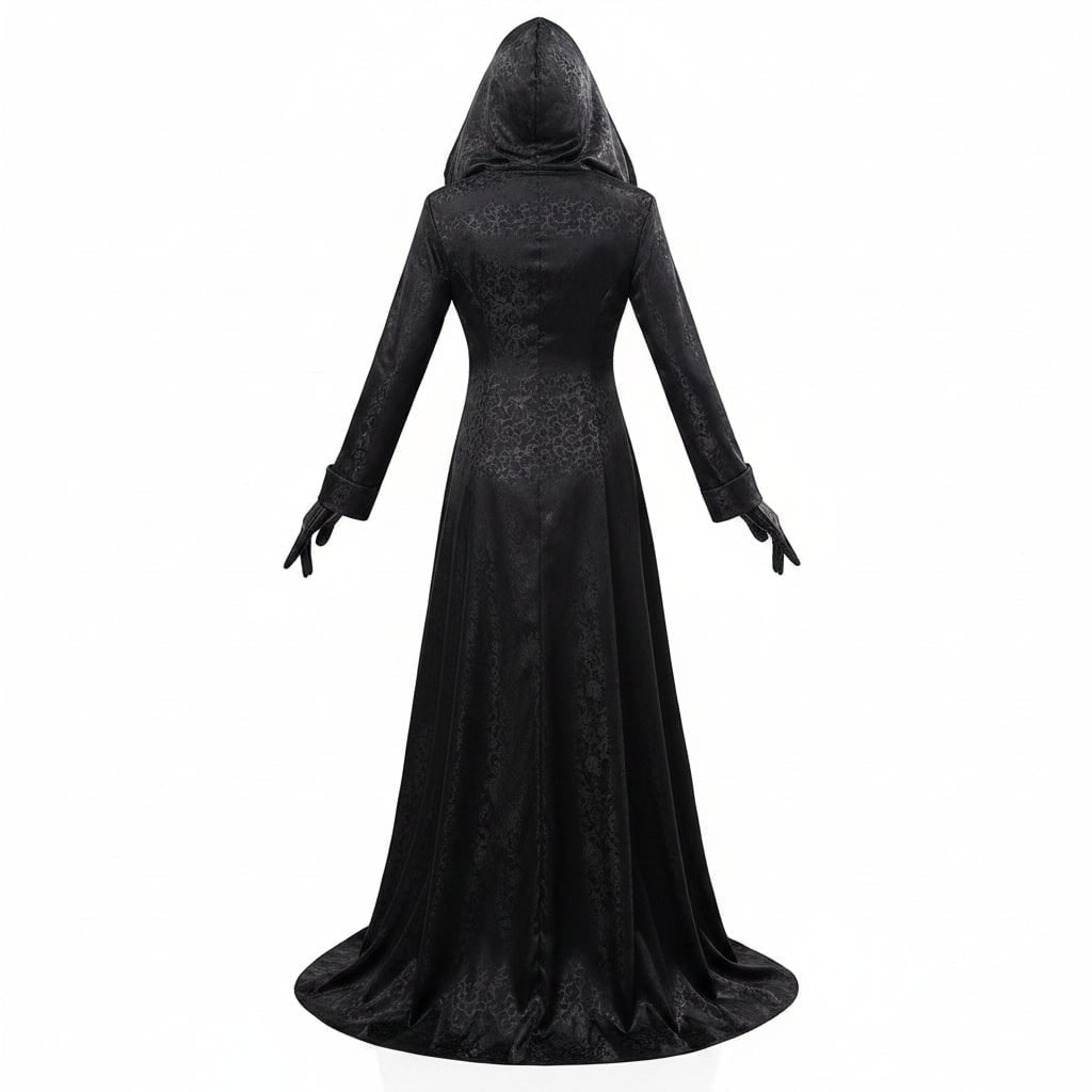 Women's Halloween Vampire Costume with Long Black Gothic Dress Hood - Image 3