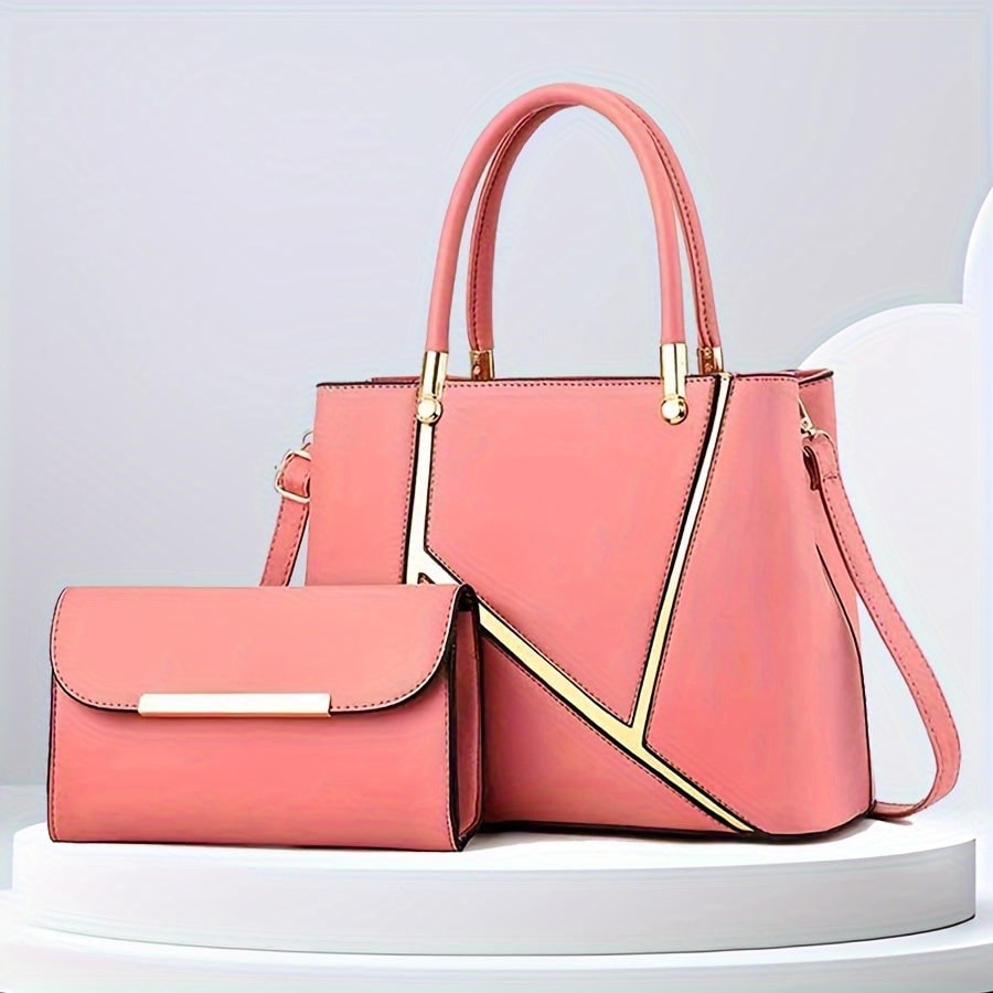 Women's Handbag Set with Gold-Tone Tote and Crossbody Faux Leather 2-Piece - Image 12