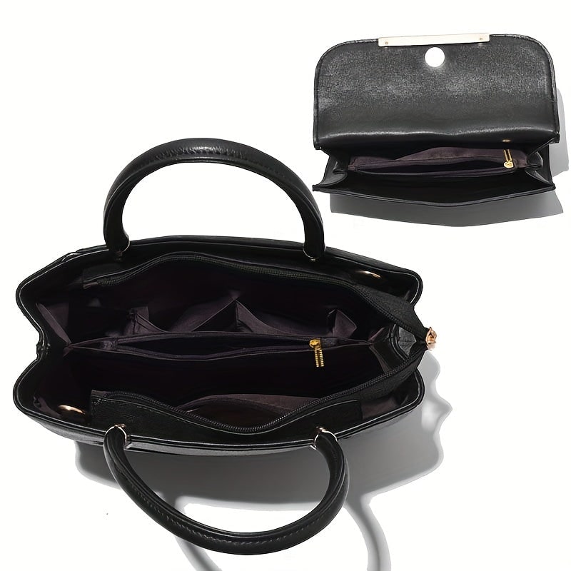 Women's Handbag Set with Gold-Tone Tote and Crossbody Faux Leather 2-Piece - Image 3