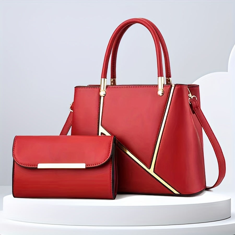 Women's Handbag Set with Gold-Tone Tote and Crossbody Faux Leather 2-Piece - Image 5