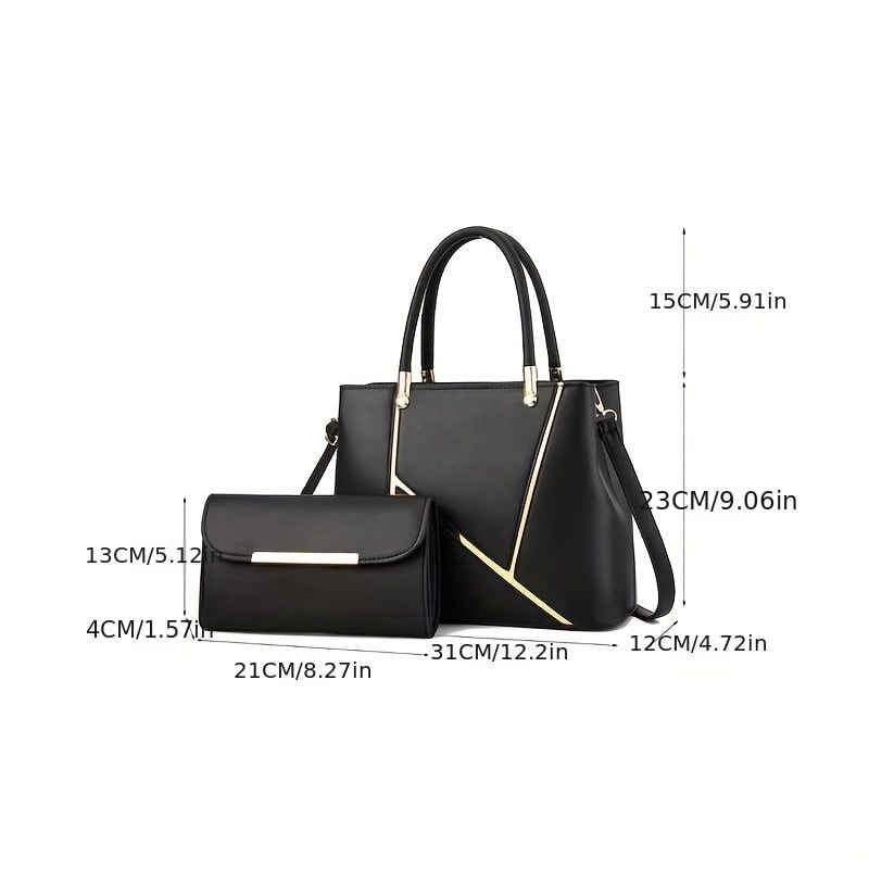 Women's Handbag Set with Gold-Tone Tote and Crossbody Faux Leather 2-Piece - Image 8