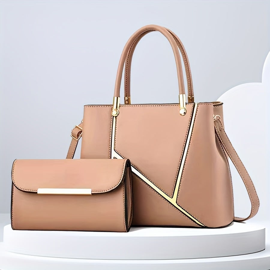 Women's Handbag Set with Gold-Tone Tote and Crossbody Faux Leather 2-Piece - Image 9