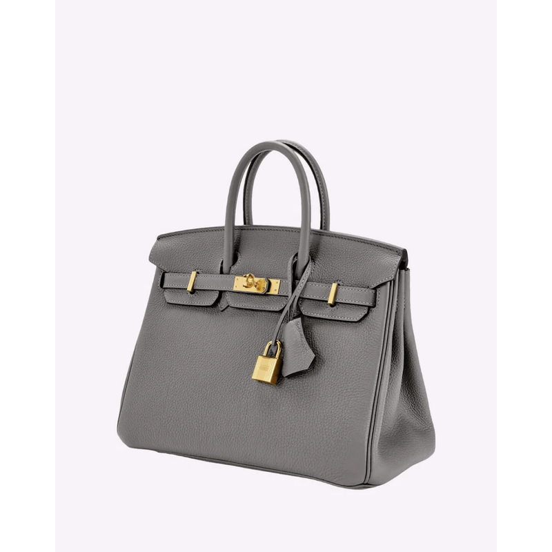 Women's Handbag Structured Pebbled Leather with Top Handle and Padlock Closure - Image 2