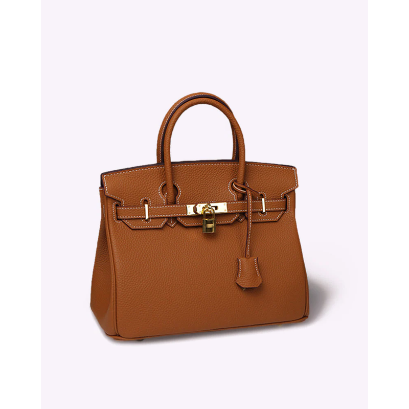 Women's Handbag Structured Pebbled Leather with Top Handle and Padlock Closure - Image 3