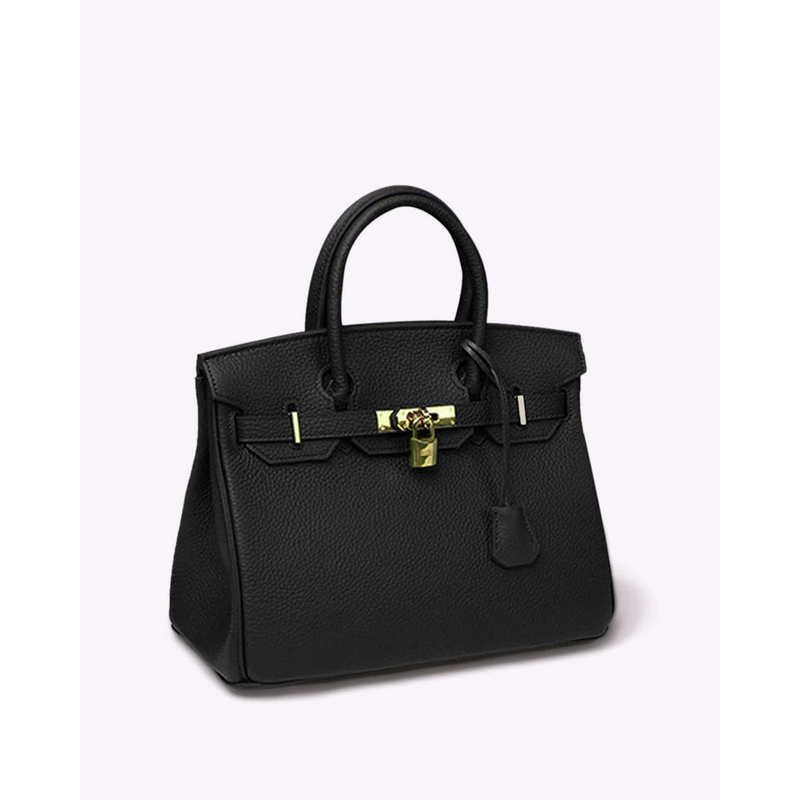 Women's Handbag Structured Pebbled Leather with Top Handle and Padlock Closure - Image 4