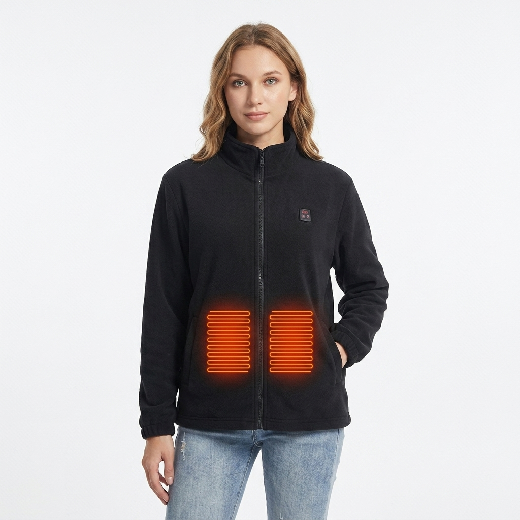 Women's Heated Fleece Jacket with Stand Collar and USB Zip Front - Image 1
