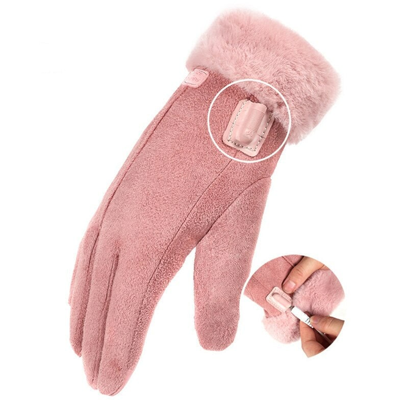 Women's Heated Gloves for Winter with Faux Fur Cuffs and Fleece Lining - Image 3
