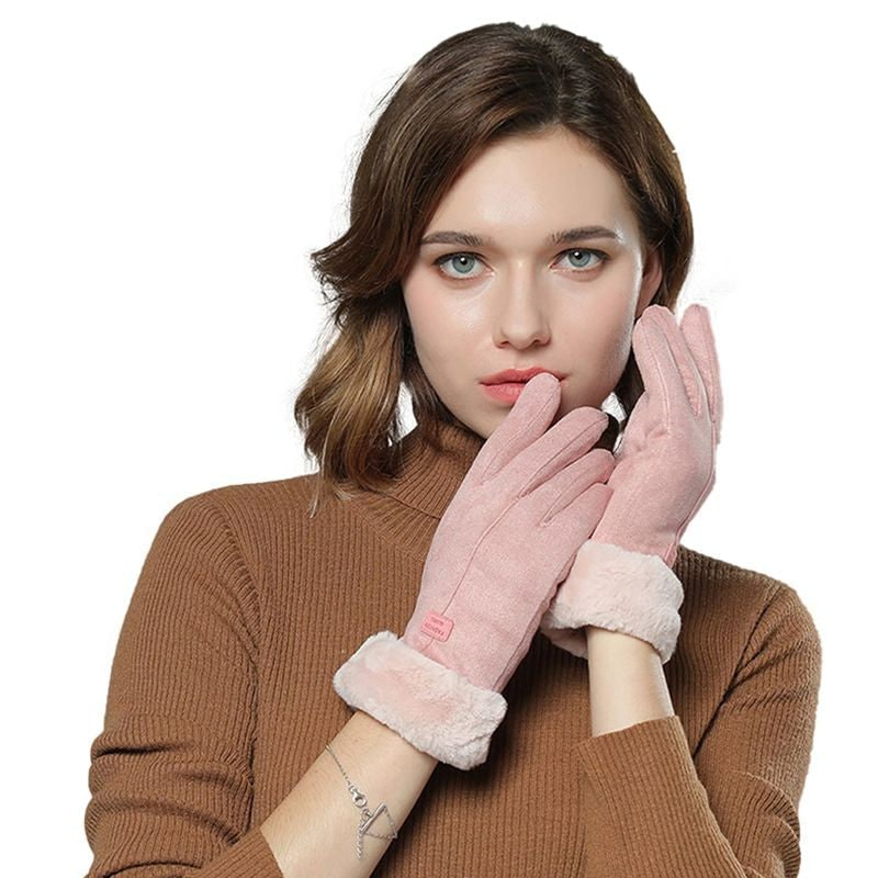 Women's Heated Gloves for Winter with Faux Fur Cuffs and Fleece Lining - Image 6