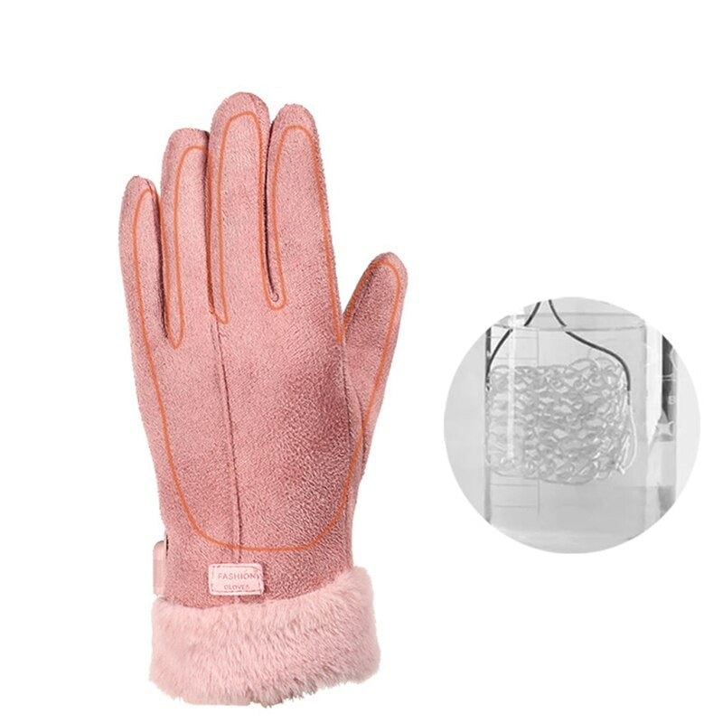 Women's Heated Gloves for Winter with Faux Fur Cuffs and Fleece Lining - Image 7