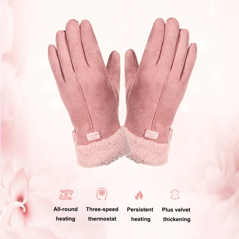 Women's Heated Gloves for Winter with Faux Fur Cuffs and Fleece Lining - Image 8