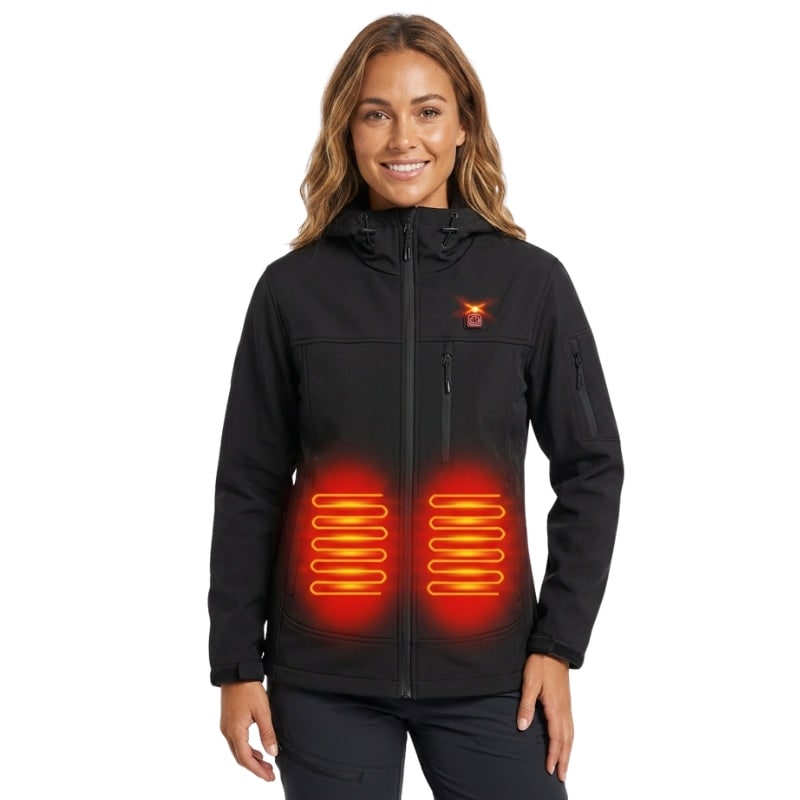 Women's Heated Jacket with Hood Full Zip Softshell and USB Power - Image 2