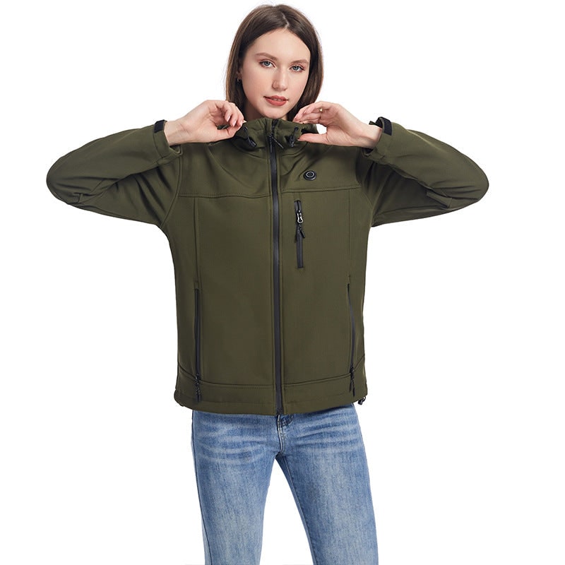 Women's Heated Jacket with Hood Full Zip Softshell and USB Power - Image 6