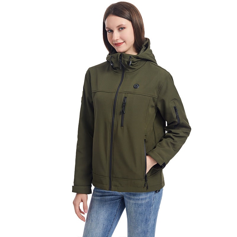 Women's Heated Jacket with Hood Full Zip Softshell and USB Power - Image 7