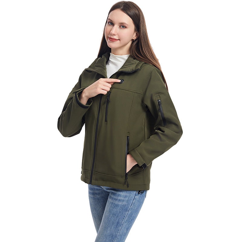 Women's Heated Jacket with Hood Full Zip Softshell and USB Power - Image 8