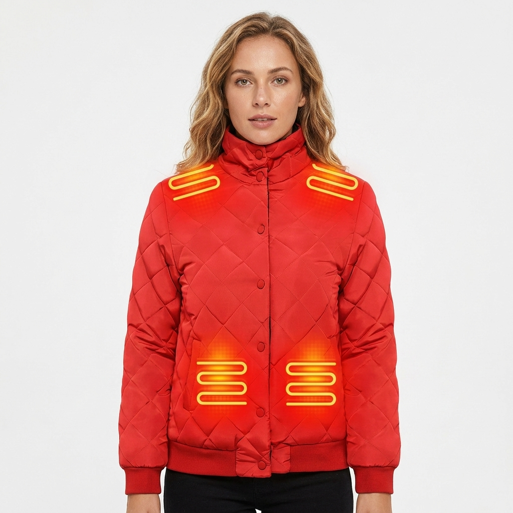 Women's Heated Winter Jacket with Quilted Diamond Stitch and Stand Collar - Image 1