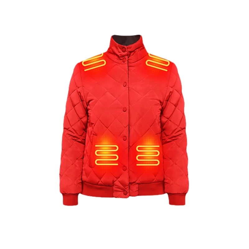 Women's Heated Winter Jacket with Quilted Diamond Stitch and Stand Collar - Image 2