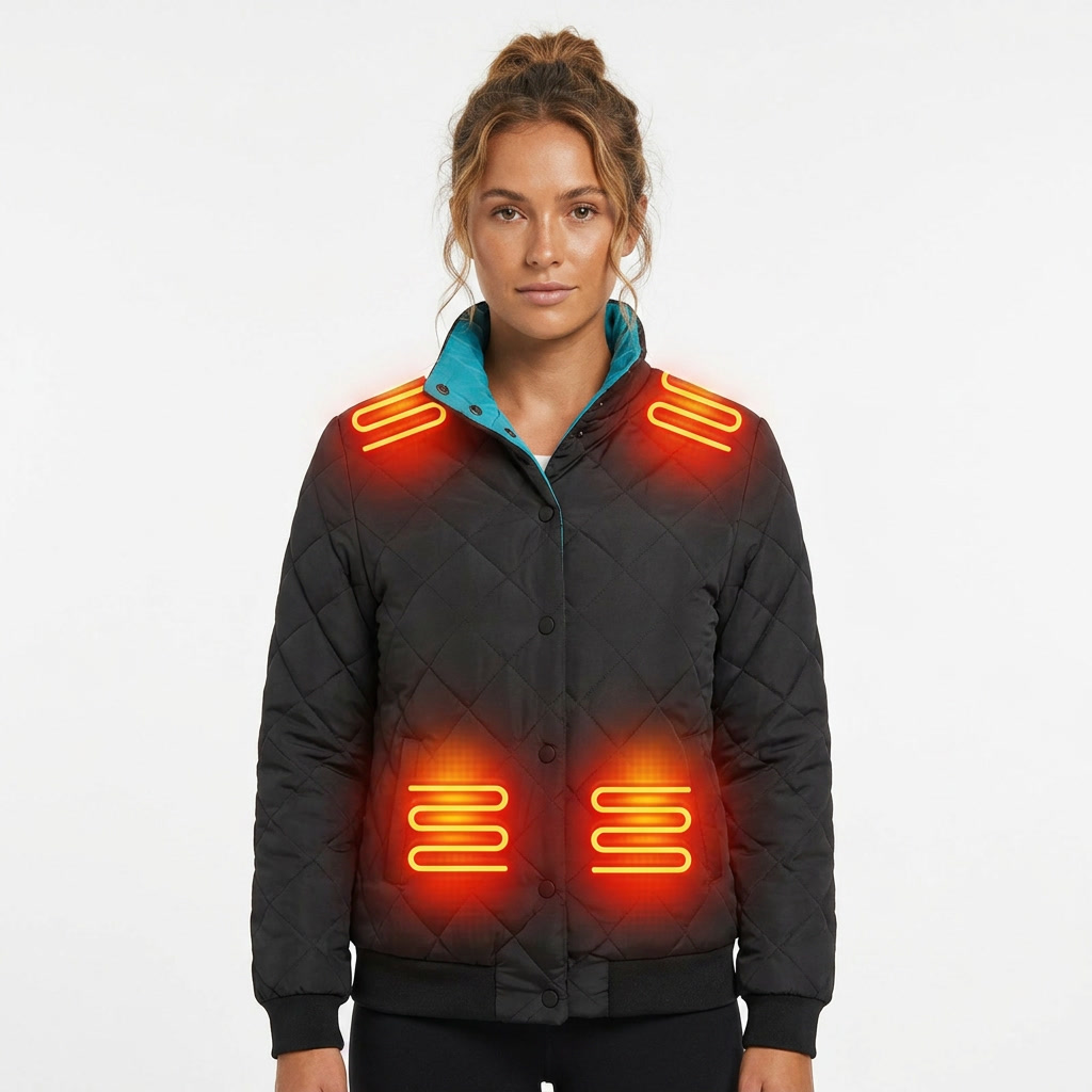 Women's Heated Winter Jacket with Quilted Diamond Stitch and Stand Collar - Image 4