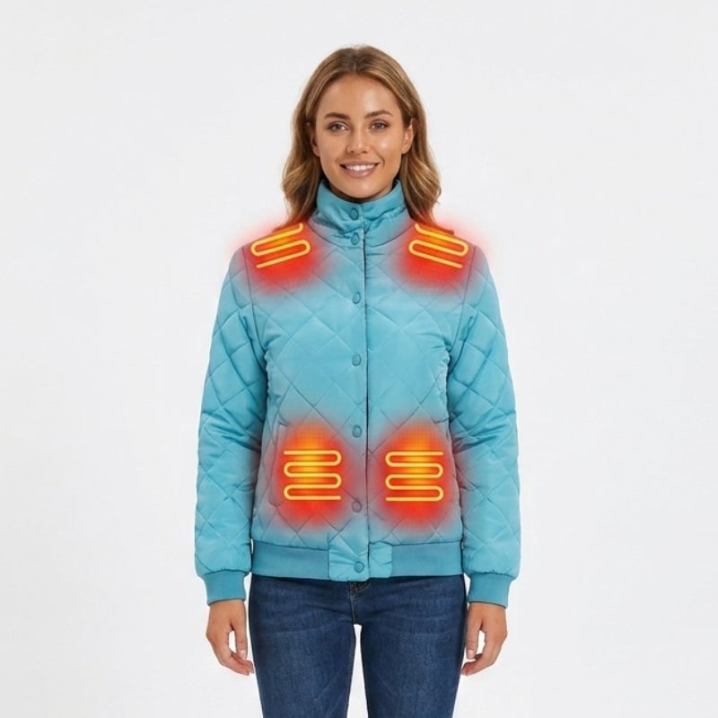Women's Heated Winter Jacket with Quilted Diamond Stitch and Stand Collar - Image 7