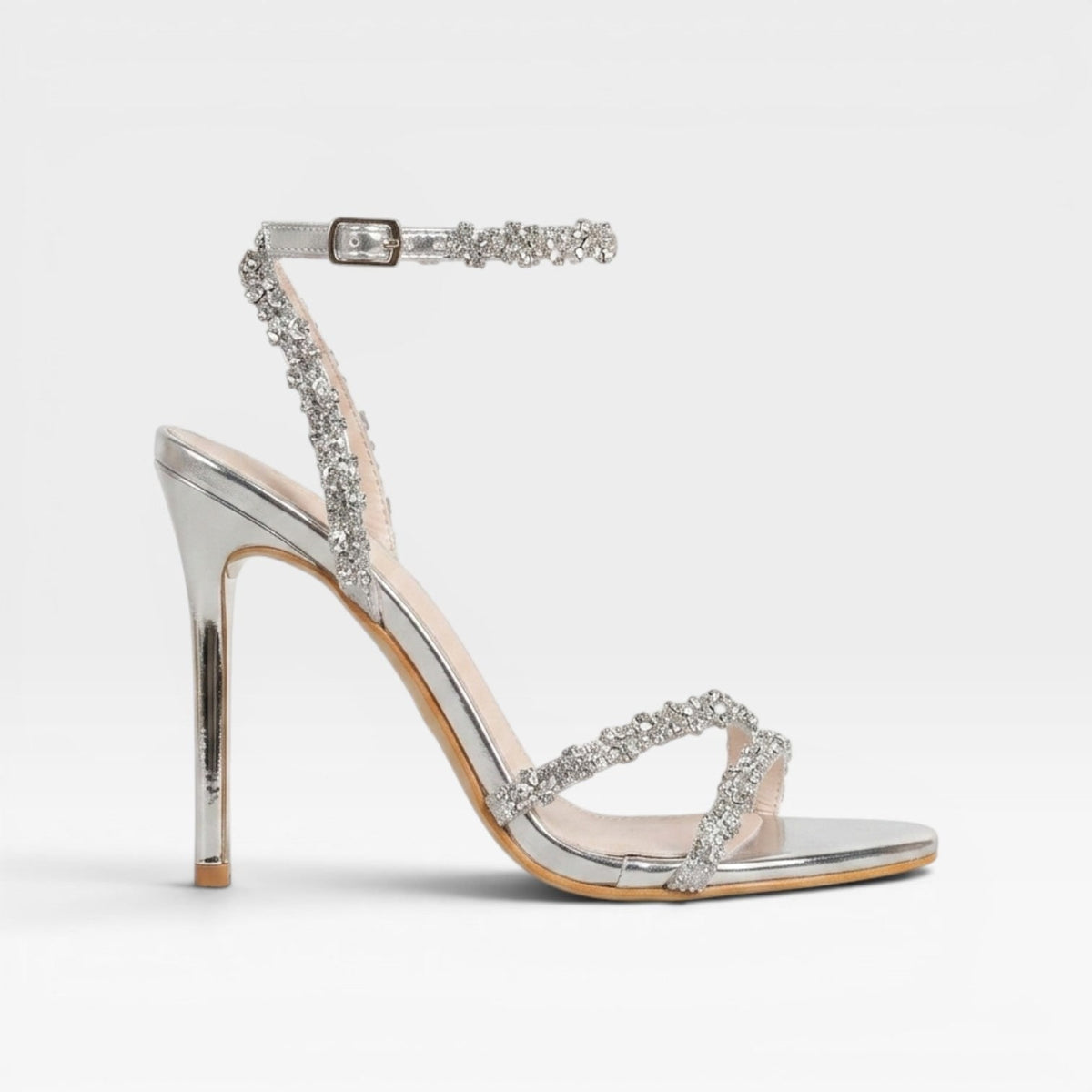 Women's Heeled Sandals with Rhinestone Straps Open Toe Stiletto Dress - Image 1