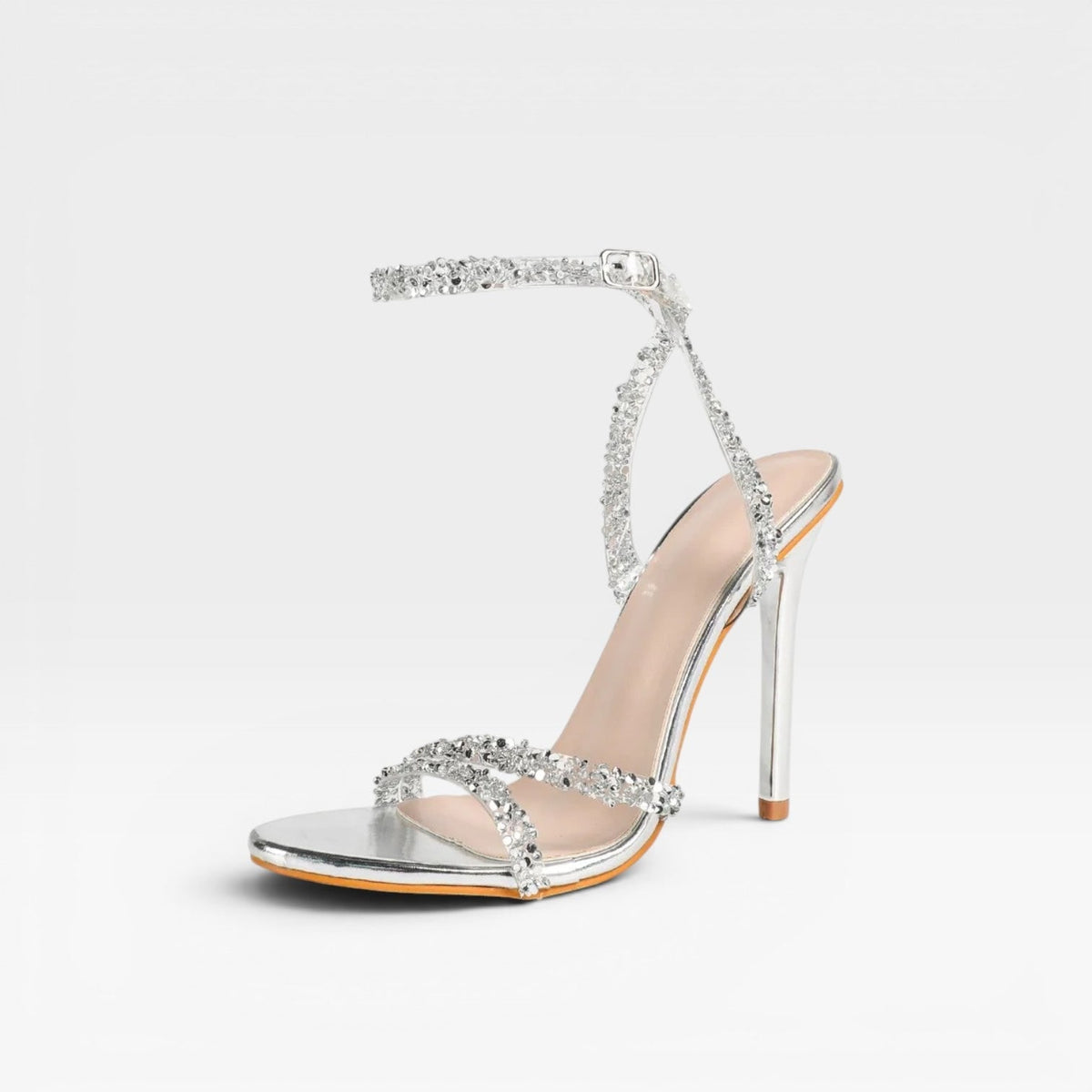 Women's Heeled Sandals with Rhinestone Straps Open Toe Stiletto Dress - Image 2