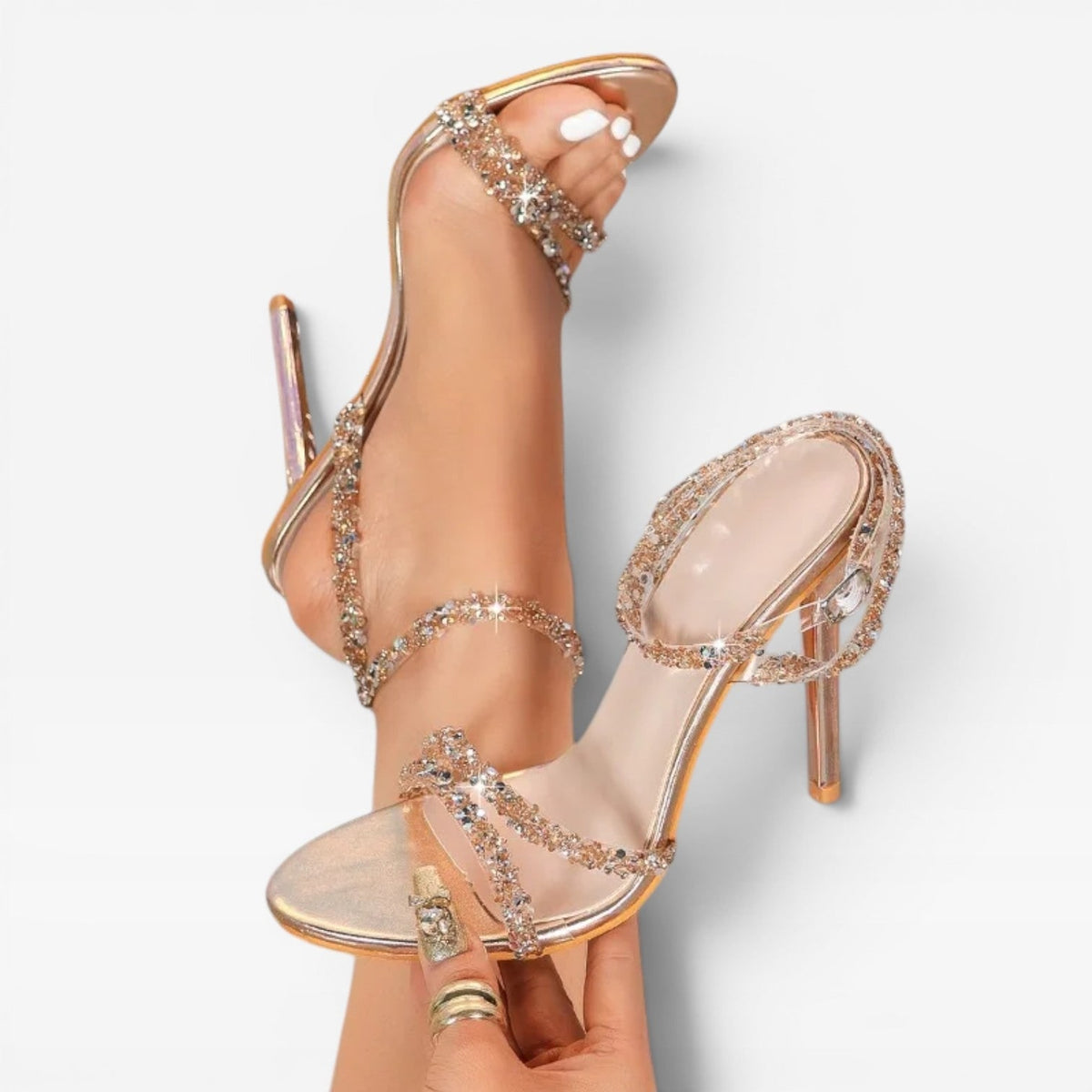 Women's Heeled Sandals with Rhinestone Straps Open Toe Stiletto Dress - Image 4