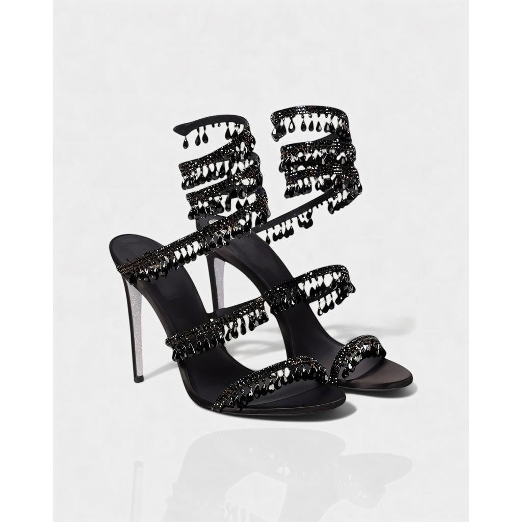 Women's High Heels Rhinestone Ankle Wrap Stiletto with Crystal Tassels - Image 10
