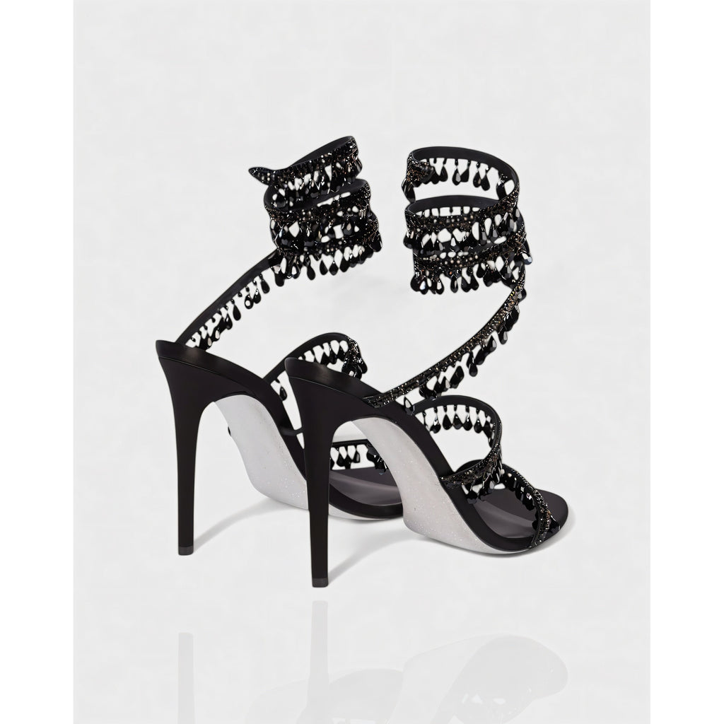 Women's High Heels Rhinestone Ankle Wrap Stiletto with Crystal Tassels - Image 11