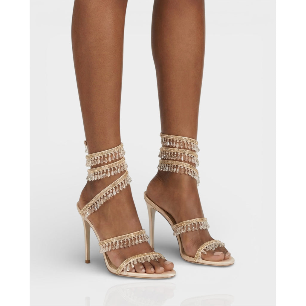 Women's High Heels Rhinestone Ankle Wrap Stiletto with Crystal Tassels - Image 19