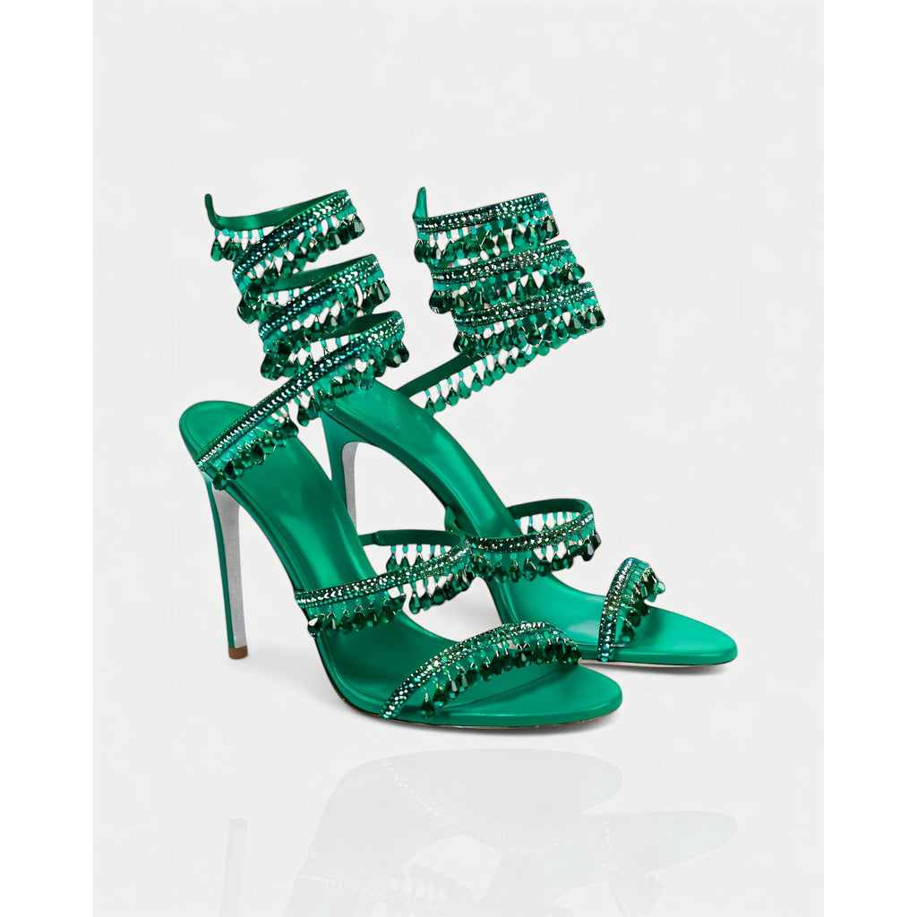 Women's High Heels Rhinestone Ankle Wrap Stiletto with Crystal Tassels - Image 2