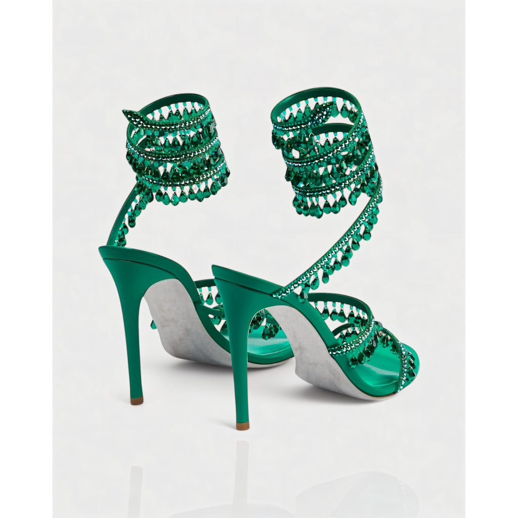 Women's High Heels Rhinestone Ankle Wrap Stiletto with Crystal Tassels - Image 3
