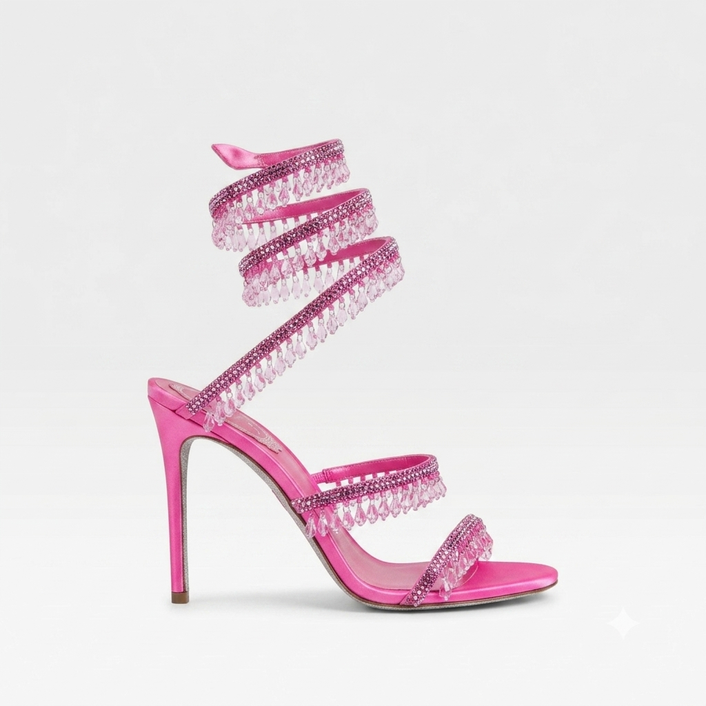 Women's High Heels with Spiral Wrap Ankle Strap Crystal Embellished Stiletto - Image 12