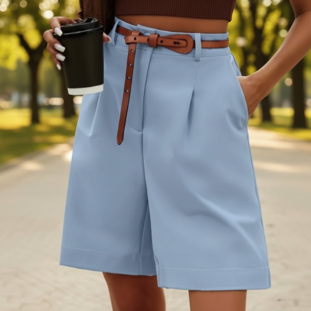 Women's High Waisted Bermuda Shorts with Pleated Front and Wide Leg - Image 3