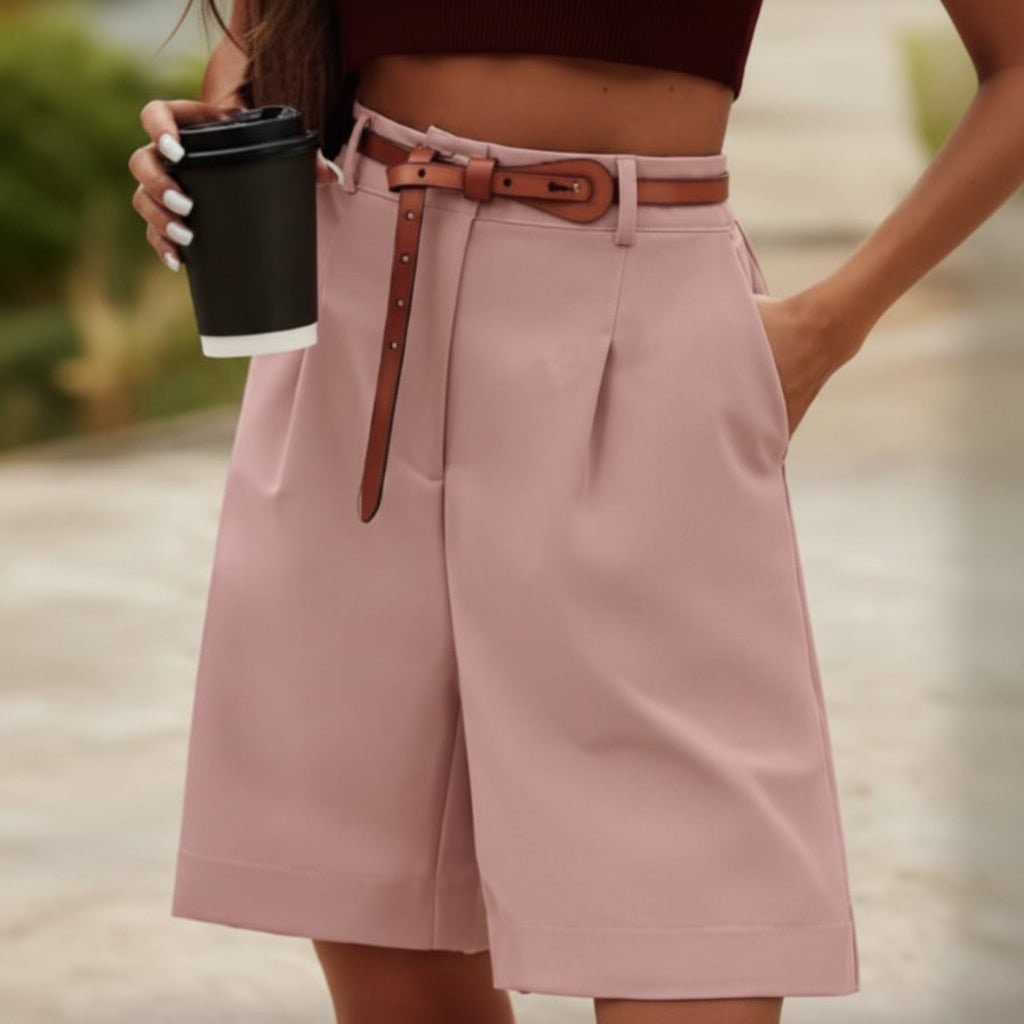 Women's High Waisted Bermuda Shorts with Pleated Front and Wide Leg - Image 4