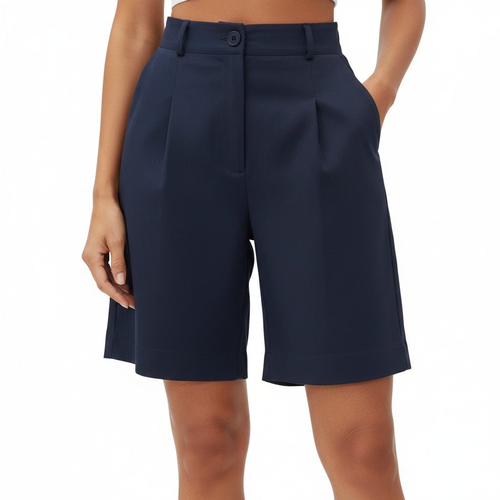 Women's High Waisted Bermuda Shorts with Pleated Front and Wide Leg - Image 7