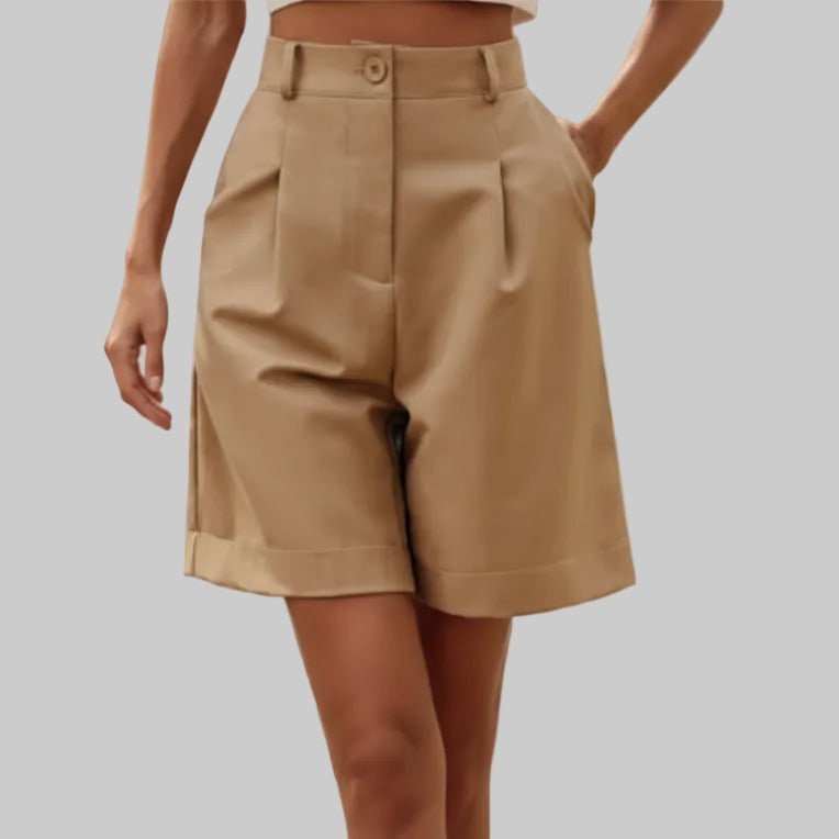Women's High Waisted Bermuda Shorts with Pleated Front and Wide Leg - Image 9