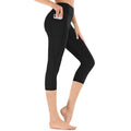 Women's High Waisted Capri Leggings with Side Pockets and Flatlock Seams - Image 1