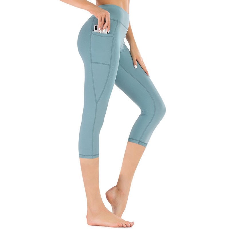Women's High Waisted Capri Leggings with Side Pockets and Flatlock Seams - Image 3