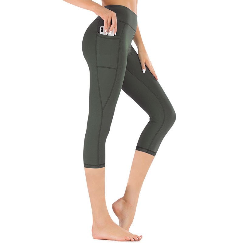 Women's High Waisted Capri Leggings with Side Pockets and Flatlock Seams - Image 4