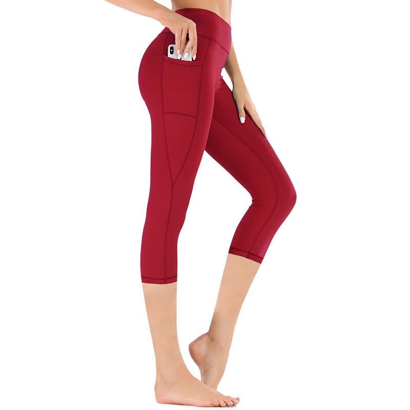Women's High Waisted Capri Leggings with Side Pockets and Flatlock Seams - Image 6