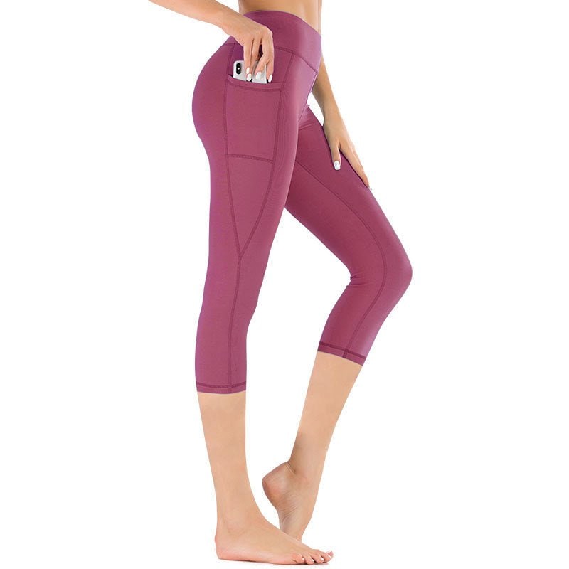 Women's High Waisted Capri Leggings with Side Pockets and Flatlock Seams - Image 7