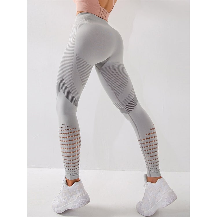 Women's High Waisted Compression Yoga Leggings with Knit and Perforations - Image 2