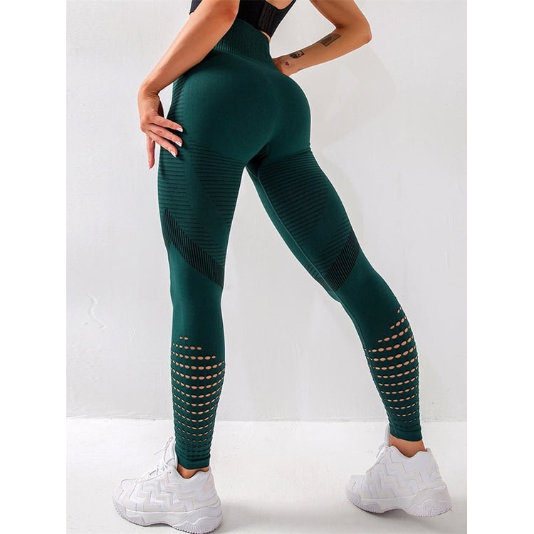 Women's High Waisted Compression Yoga Leggings with Knit and Perforations - Image 3