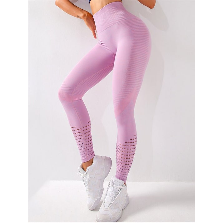 Women's High Waisted Compression Yoga Leggings with Knit and Perforations - Image 4