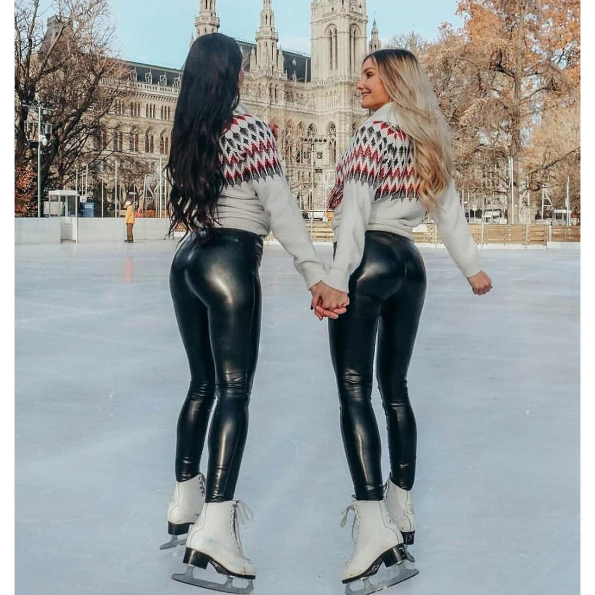 Women's High Waisted Faux Leather Leggings with Glossy Finish and Sculpting Fit - Image 1