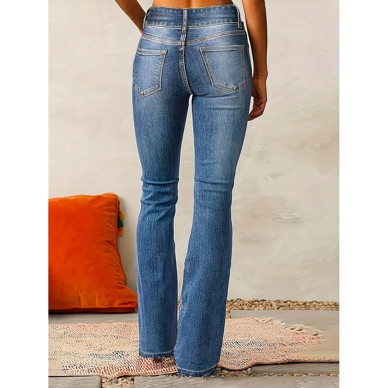 Women's High Waisted Flare Jeans with Double Button and Rise - Image 6